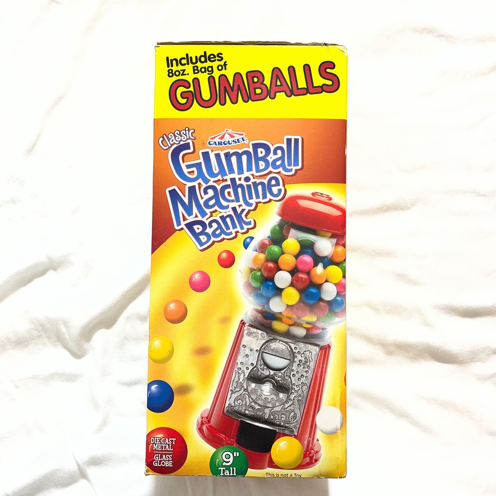 Carousel Gumball Machine bank 9 Inch Die Cast Metal Glass Globe without Gumballs